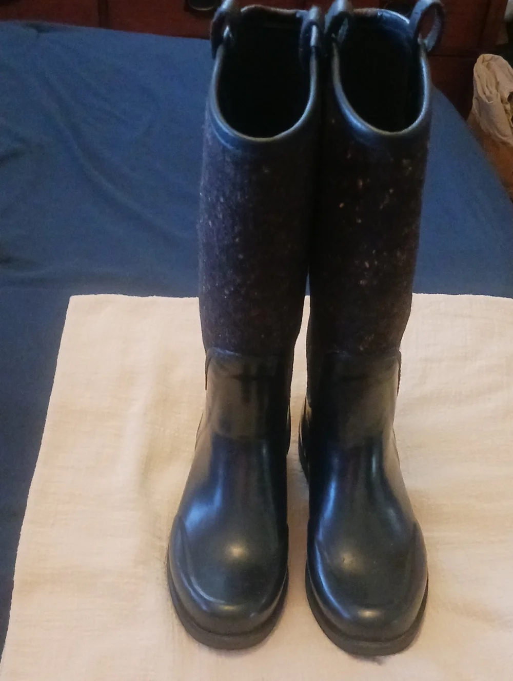 UGG Black Leather and Wool Tall Winter Rain Boots